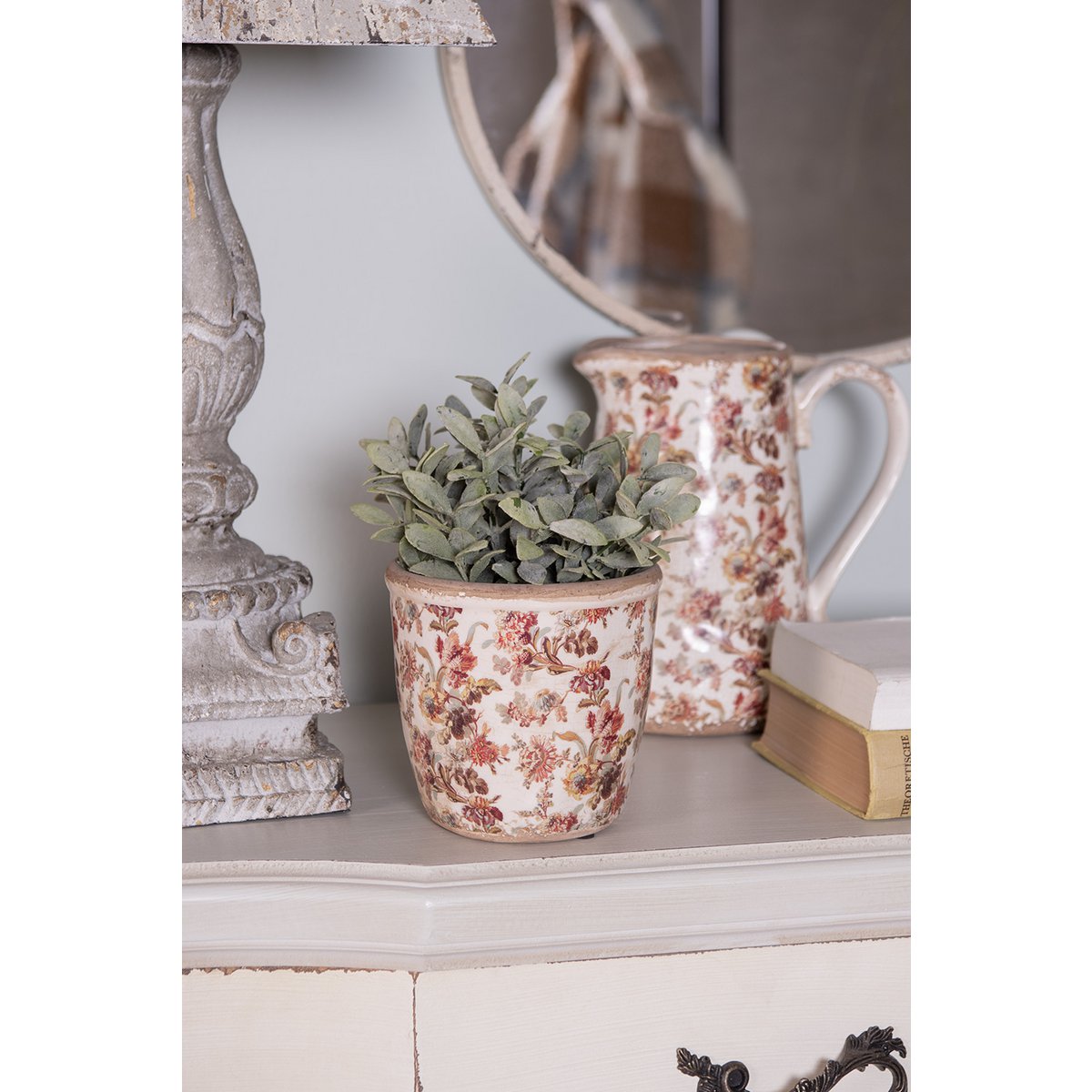 Bloempot Ø 14x13 cm Beige Roze Keramiek Bloemen Bloempot Binnen