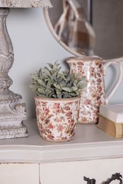 Blomsterpot Ø 14x13 cm beige lyserød keramisk blomsterpotte indeni
