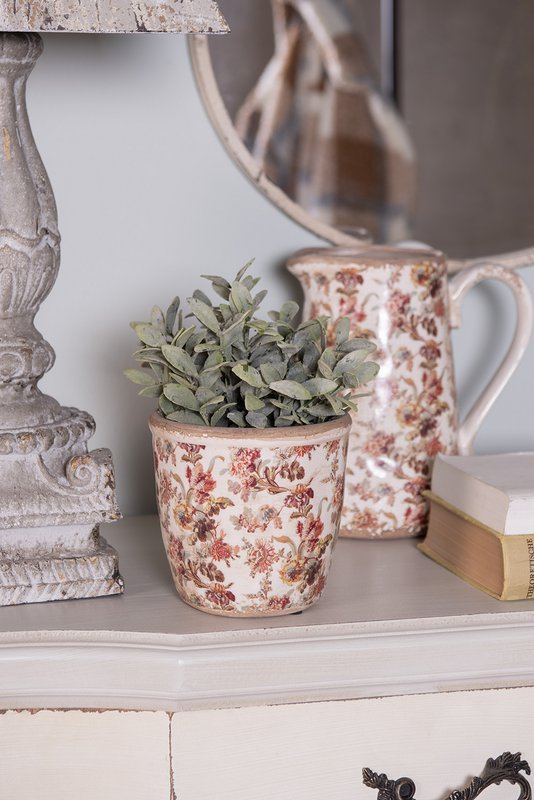 Blomsterpot Ø 14x13 cm beige lyserød keramisk blomsterpotte indeni