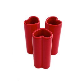 A set of 3 red heart-shaped vases. The vases are made of a durable material and come in a vibrant red color. They are suitable for displaying small flowers or other decorative items.
