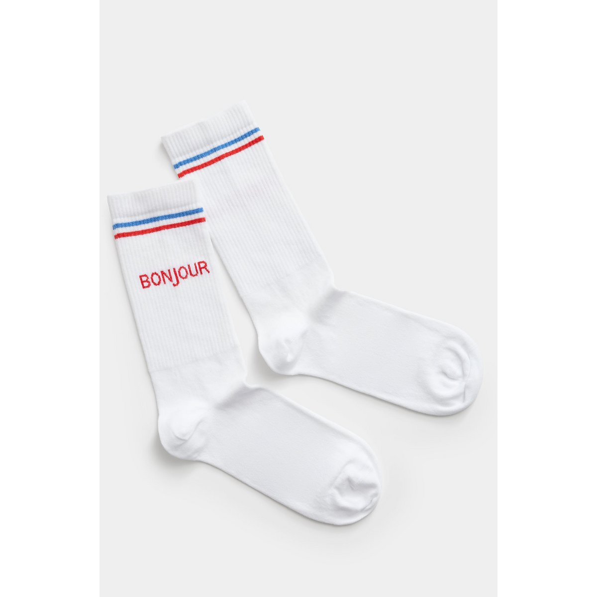 Organic socks Bonjour - white tennis socks with stripes and lettering