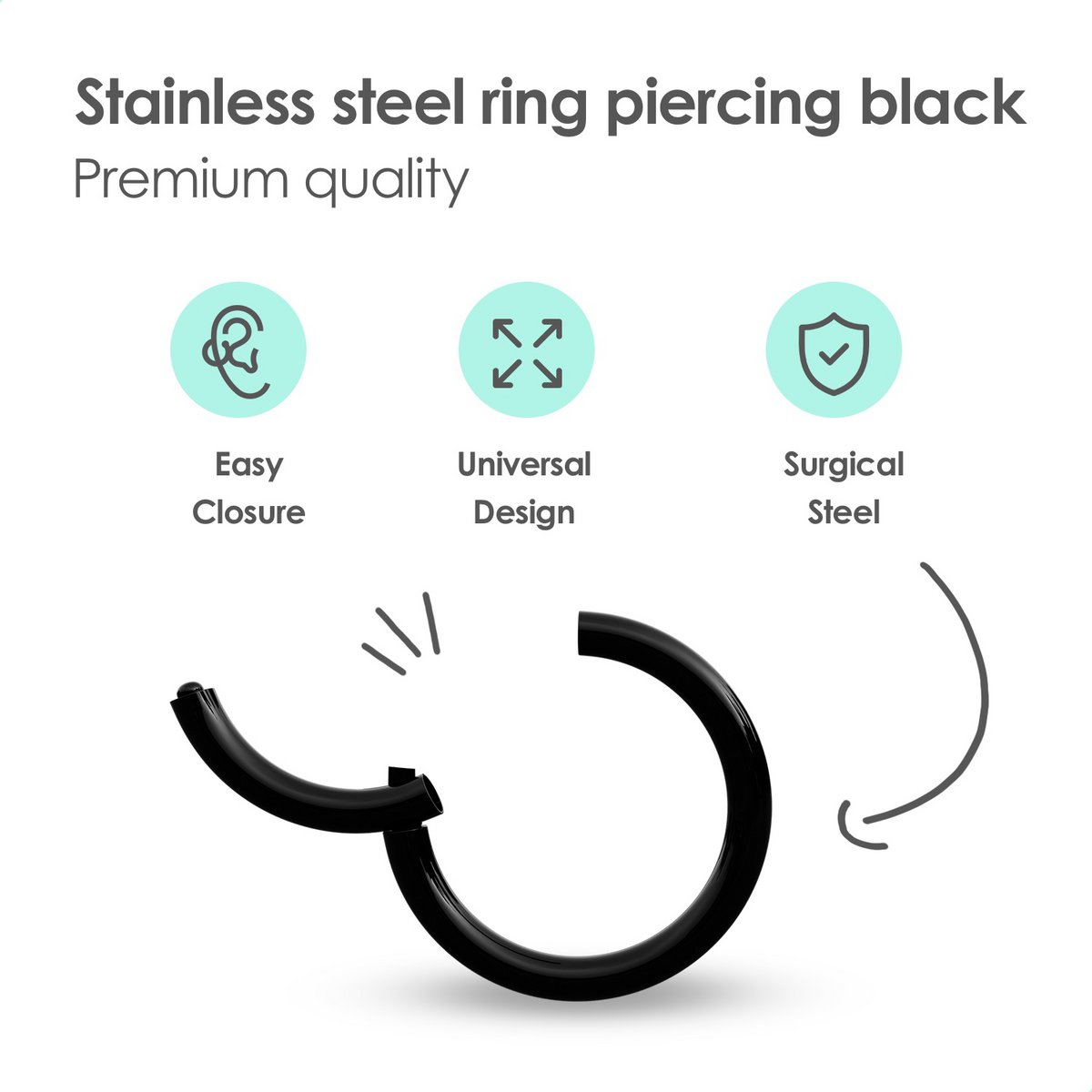 Zwarte Chirurgisch Stalen Ring Piercing — Oorbellen Ringetje Geschikt voor Helix Tragus Septum Lip Neus Wenkbrauw Piercings