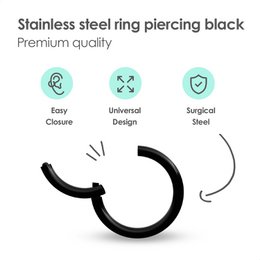 Zwarte Chirurgisch Stalen Ring Piercing — Oorbellen Ringetje Geschikt voor Helix Tragus Septum Lip Neus Wenkbrauw Piercings