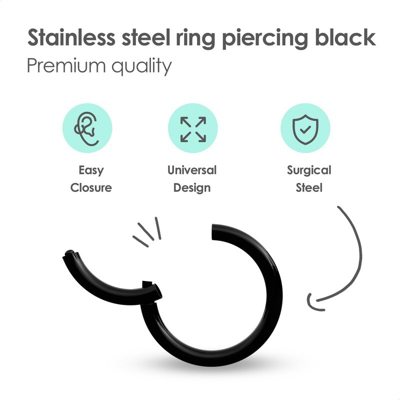 Zwarte Chirurgisch Stalen Ring Piercing — Oorbellen Ringetje Geschikt voor Helix Tragus Septum Lip Neus Wenkbrauw Piercings