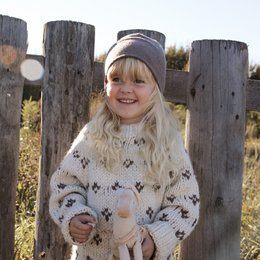 Merino vendbar hat - jeans-beige