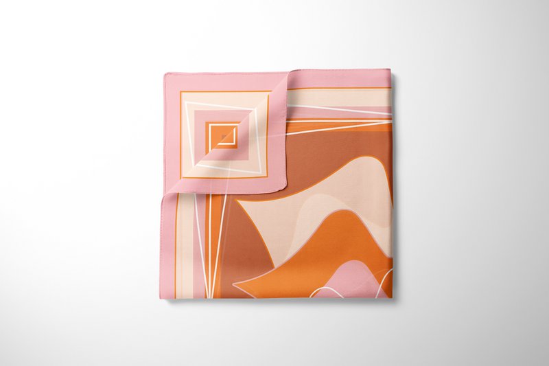 Silke firkantet tørklæde - MUSE 67*67 cm - Chokolade/orange