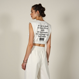 Statement Crop Tee "IF I GO TO HELL" - Weiss