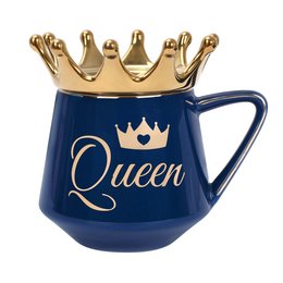 Tazza "Queen" Blu Scuro Corona Dorata