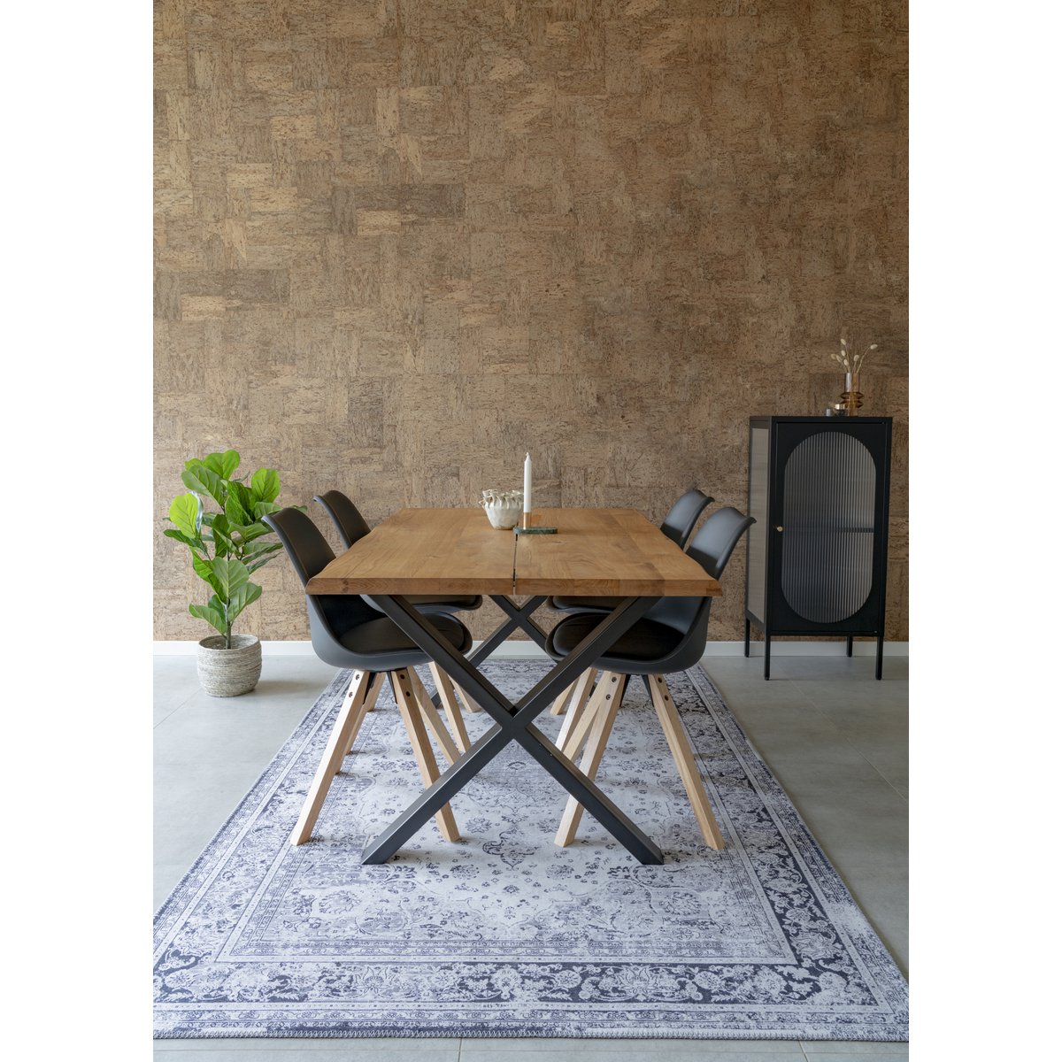Bergen Dining Chair - PU Leather, Moulded Plastic, Rubberwood, Black - Set of 2