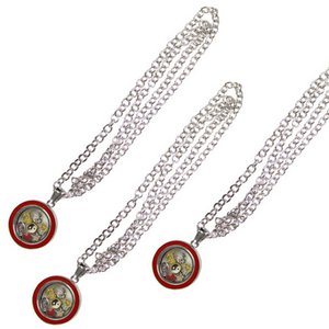 Set of 3 glass medallion necklace with pendant charms in red round rham design including fillings