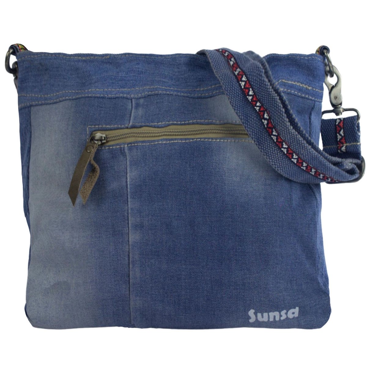 Sunsa dames schoudertas. Schoudertas gemaakt van upcycled jeans en katoen. Handtas vintage retro-stijl. Crossbodytas voor dames.