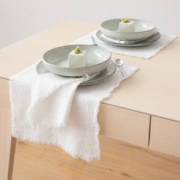 Linen Placemat Optical White Terra Fringe