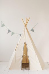 Teepee "Grey Pompoms" con pompon e set tappetino