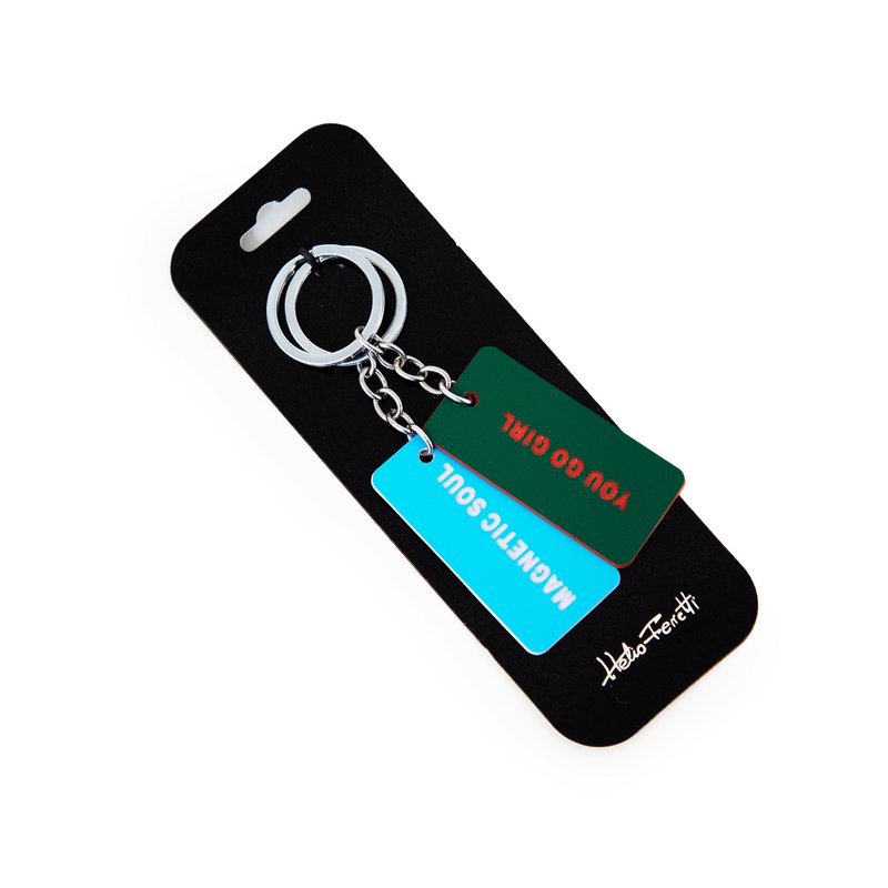 2 GROENE EN BLAUWE BADGE SLEUTELHANGERS HF