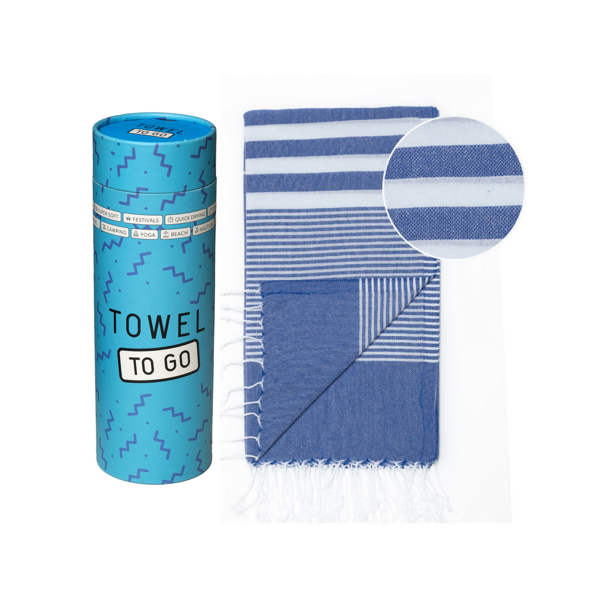 HANDDOEK TO GO MALIBU Katoenen strandlaken 180x100 cm | Sneldrogende zwembadhanddoek | Blauw | met geschenkdoos