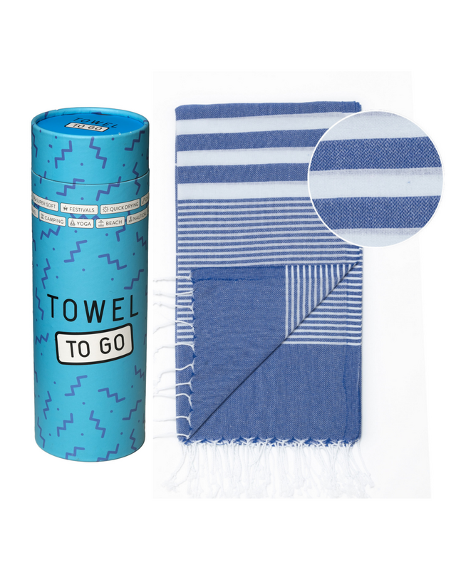 TOWEL TO GO MALIBU Telo mare in cotone 180x100 cm | Asciugamano da piscina ad asciugatura rapida | Blu | con confezione regalo