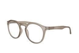Rectangular gray eyeglasses with a modern, minimalist design. Available in prescription strengths from +1.00 to +3.00.