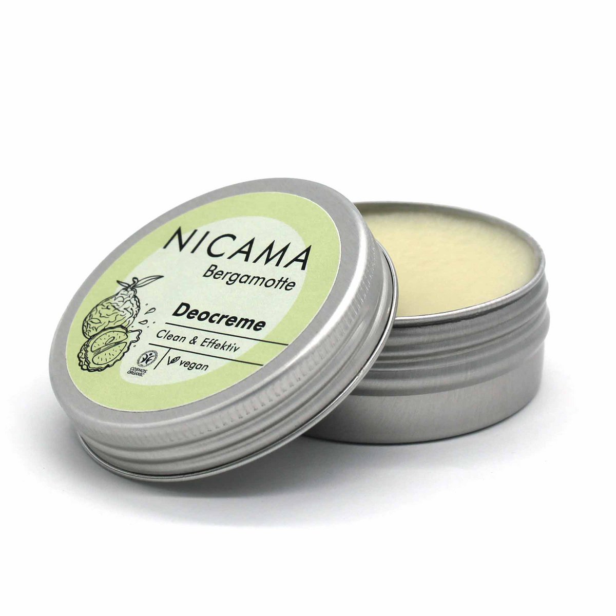 NICAMA - Crema deodorante al bergamotto (cosmetici naturali biologici, vegani, plastic-free, con bicarbonato) - 45g