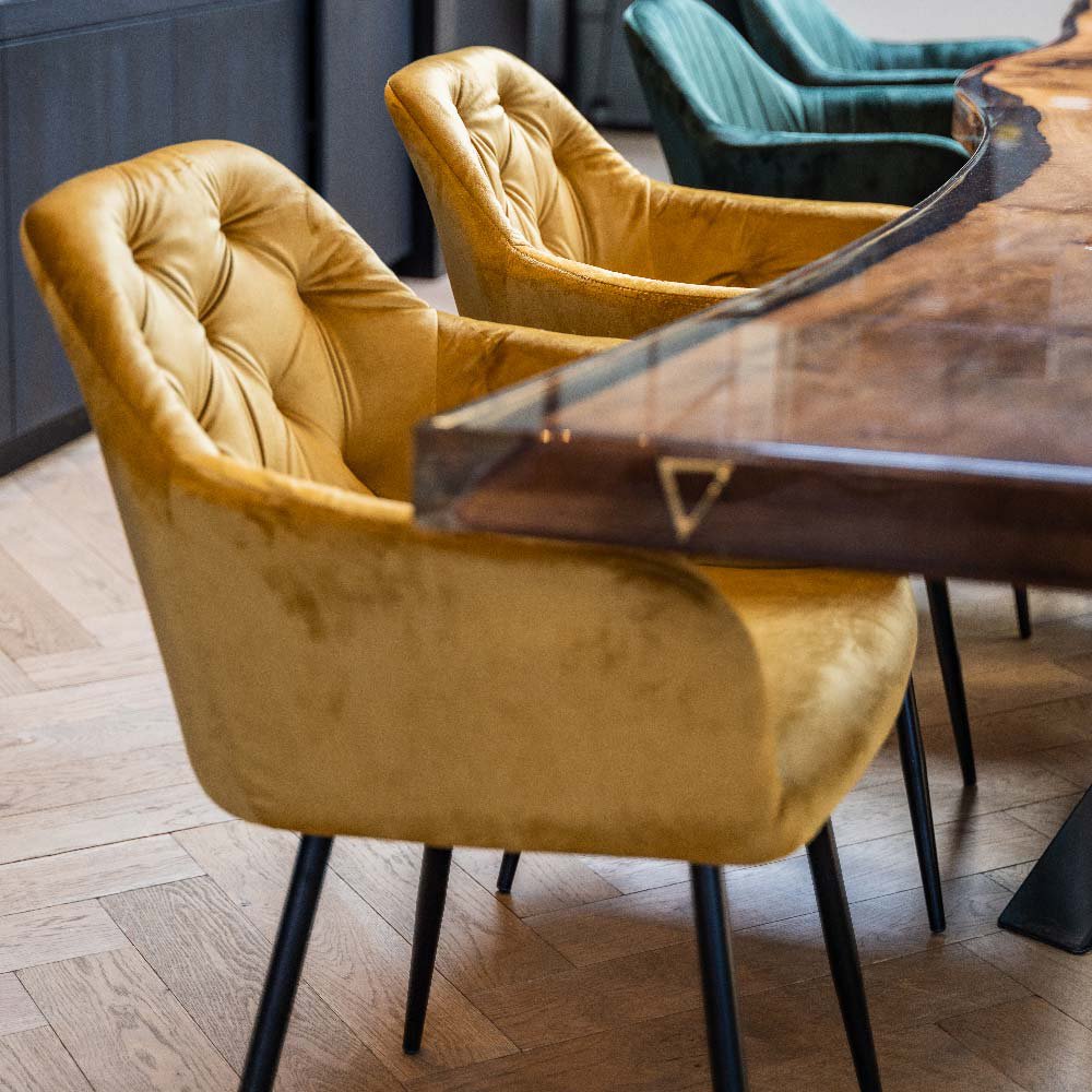 Vinny Dining Chair, Yellow Velvet & Black legs