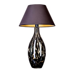 Bordlampe af glas smal plettet med sort lampeskærm