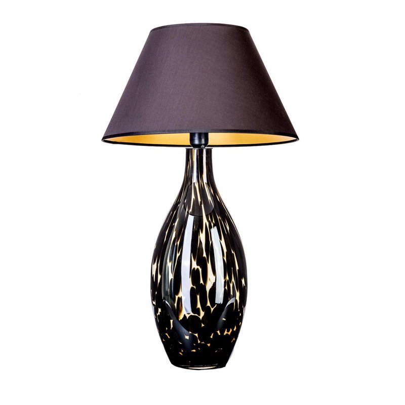 Bordlampe af glas smal plettet med sort lampeskærm
