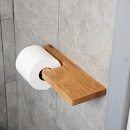 Vægmonteret træ toiletpapirholder med hylde, eget badeværelse tilbehør