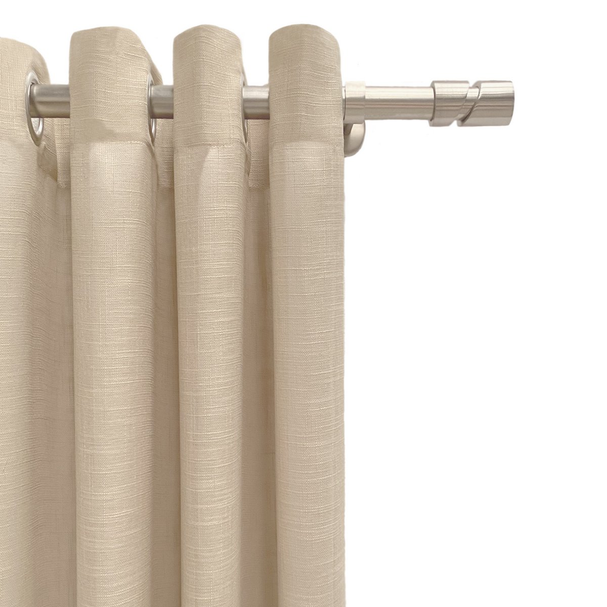 Doorschijnend gordijn gemaakt in oogjes. Kwaliteitsgordijnen gemaakt van gerecyclede materialen. Linnen kleur. Gordijnen voor woonkamer, slaapkamer en keuken.