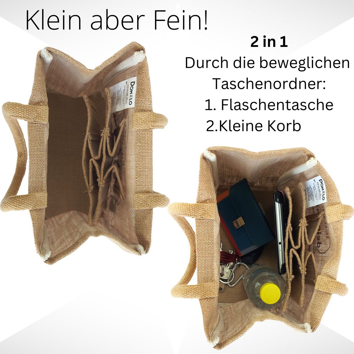 Jute bottle bag. Vegan 6 beer bottle carrier/can carrier shopping basket with dividers for bottles.