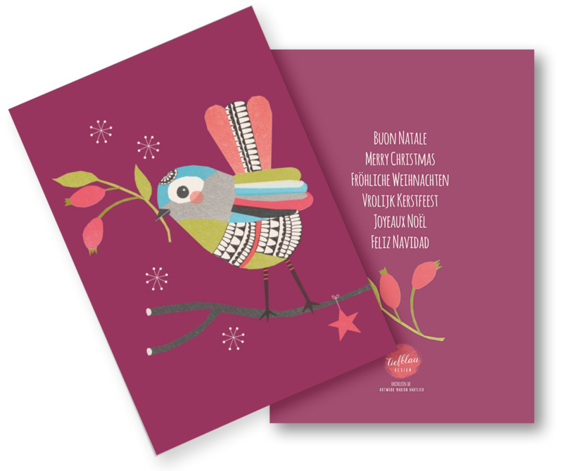 Christmas card (folded card with envelope) "Christmas Birds"