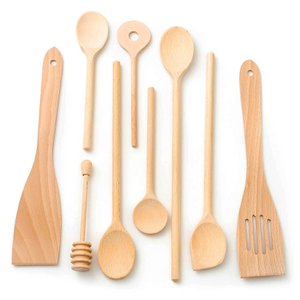 9-delige houten keukengereiset (kooklepels, spatels, honinglepel)