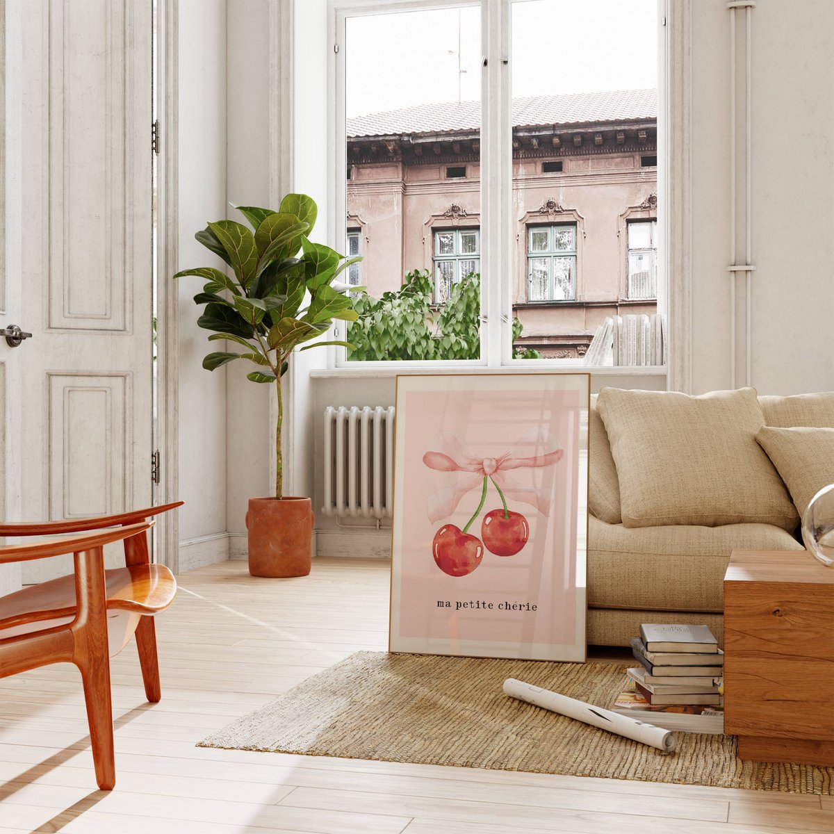 Ma petite cherie print, ma cherie poster, cherry poster, bow poster, Coquette print, pink girls room poster, girls nursery poster 