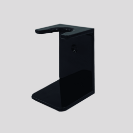 Black shaving brush holder for beard care. Sturdy metal construction with a simple, minimalist design.