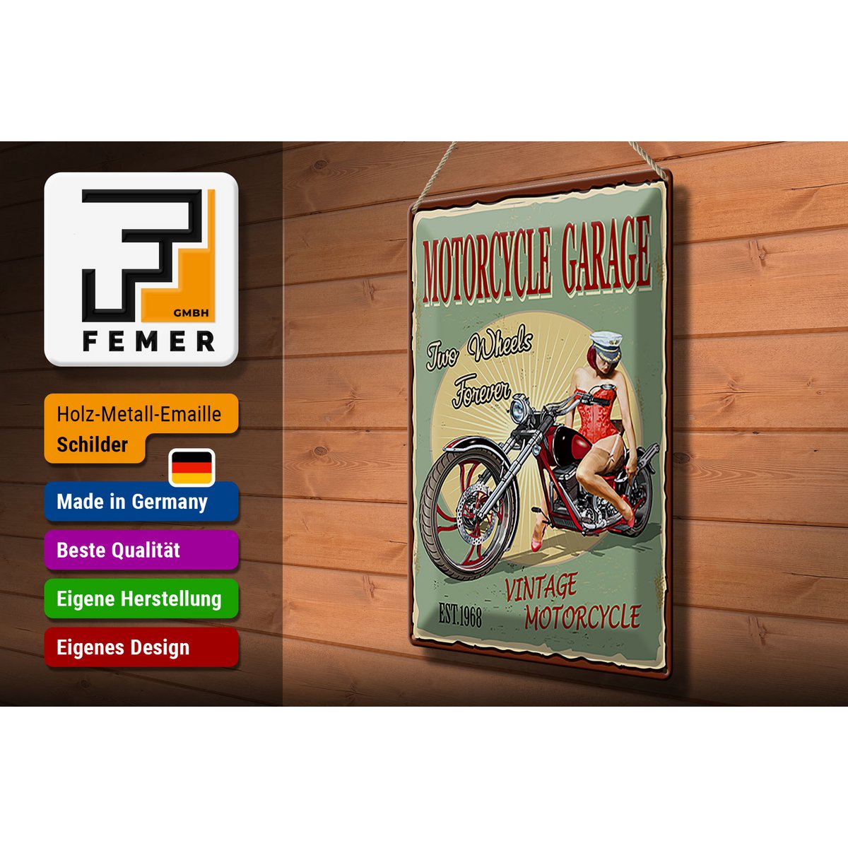 Blechschild Pinup 30x40cm Retro Motorcycle Garage