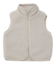 Beige plush vest for babies, available in sizes 62, 68, 74, 80, and 86. Made of soft, cozy material for warmth and comfort.