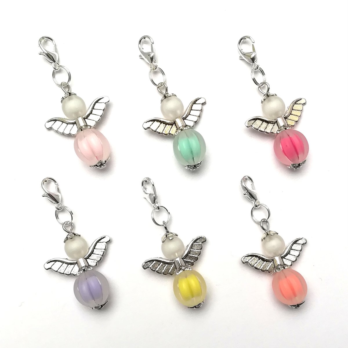Guardian angel "Edda" keychain, 6-series set, silver-colored