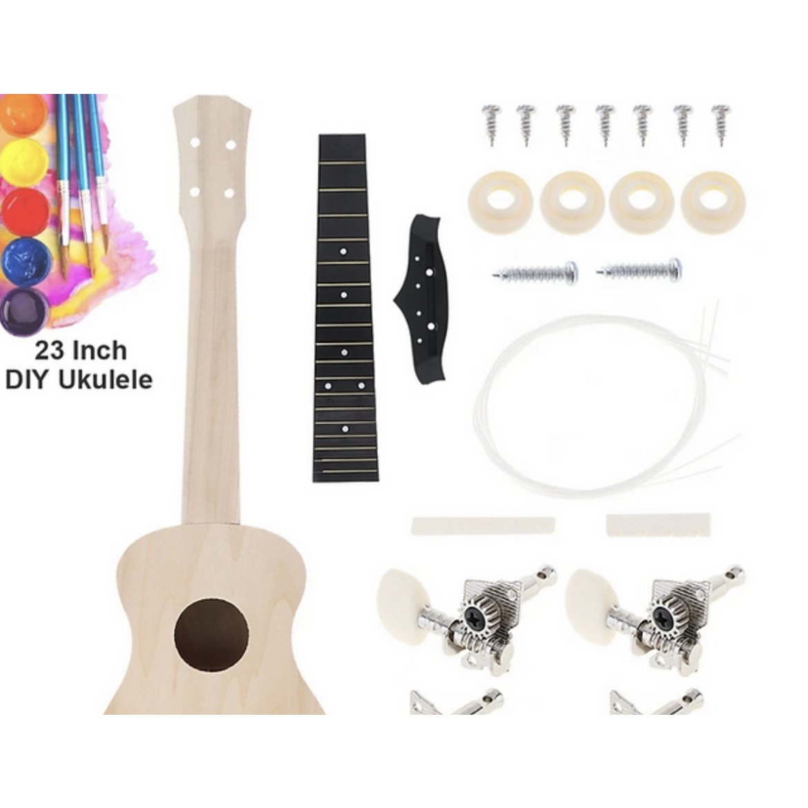 Ukelele de concierto de 23 pulgadas para pintarte tú mismo.