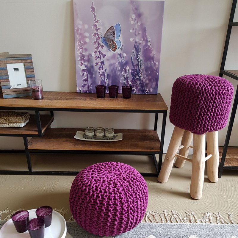 Knitted stool pouf Ø 45 H 30 cm cm seat pouf knitted floor cushion