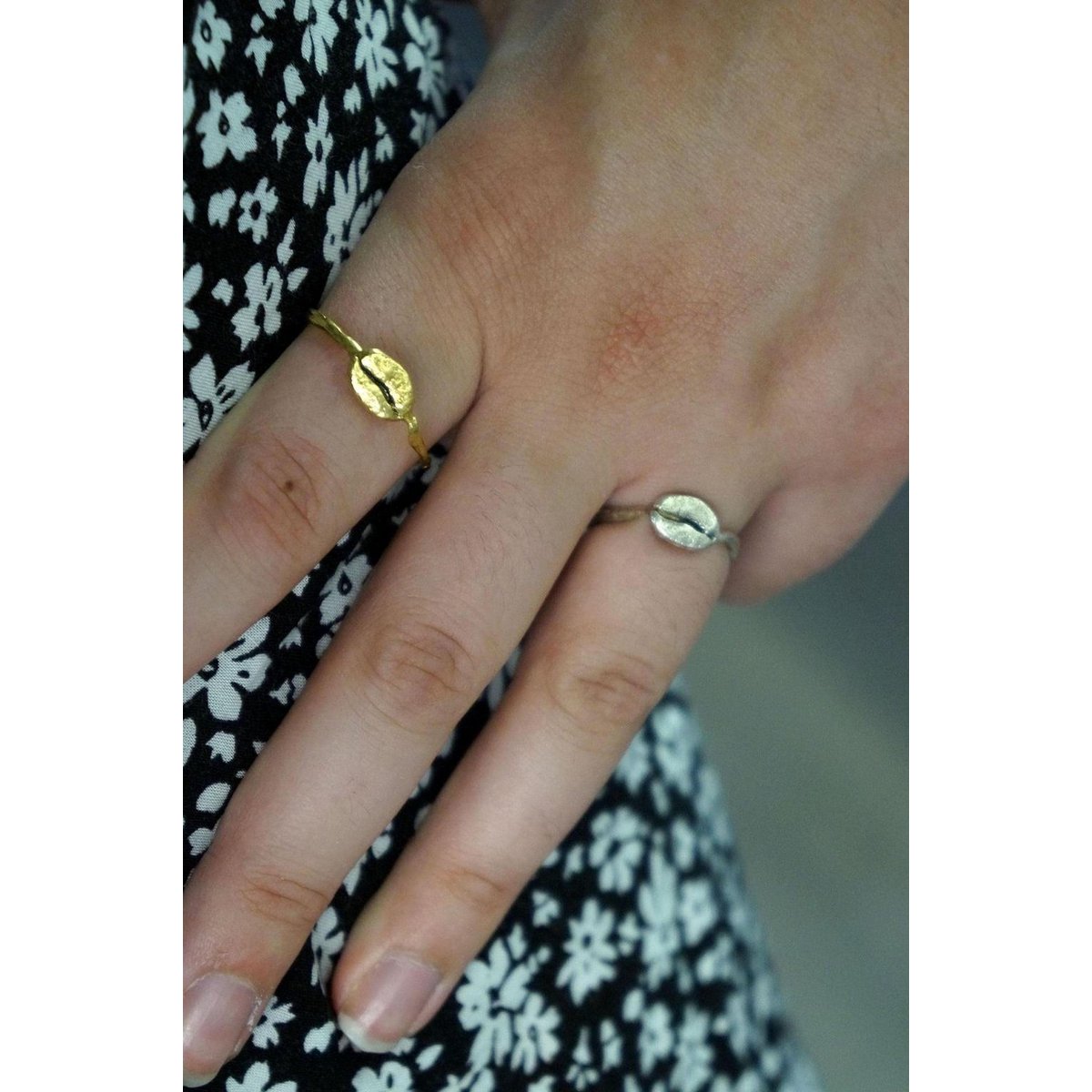 Real Coffee Bean Ring, Handmade Minimalist Jewelry, Organic Dainty Band, Gift for Health & Warmth, Gold or Sterling Silver 925 (Unisex)