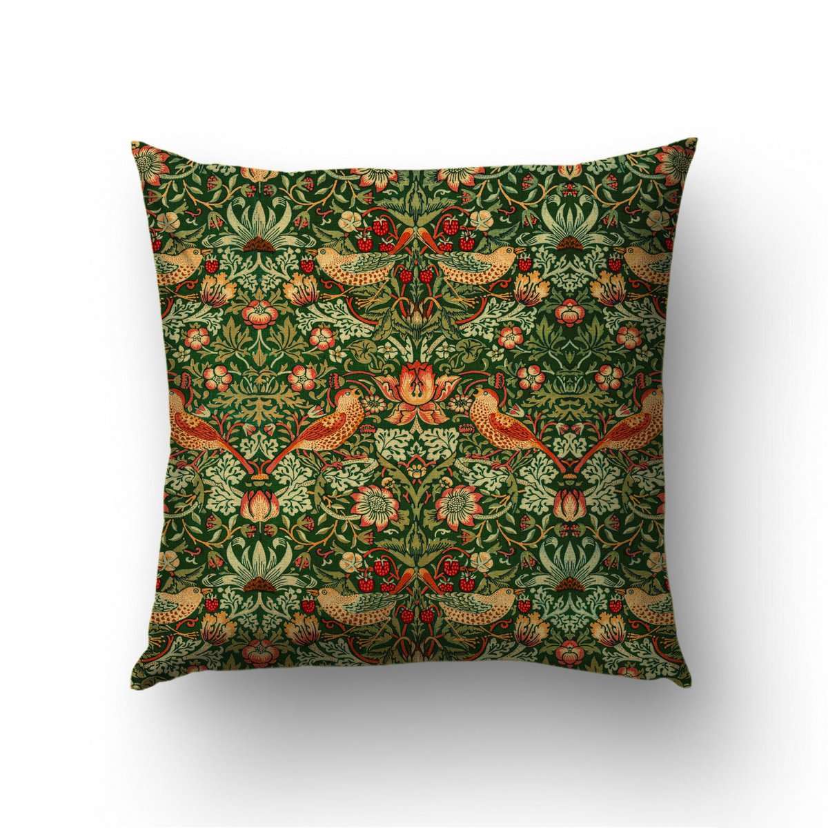 Couverture d’oreiller de jet de voleur de fraise botanique vert foncé | WIM004