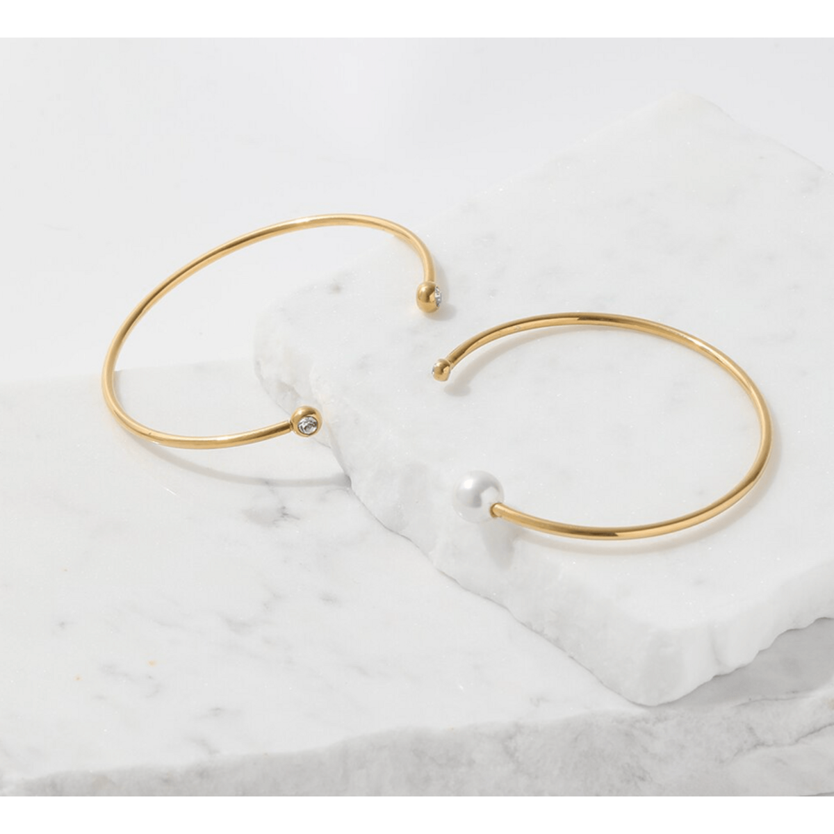 Kolya - Dainty Pearl Crystal Cuff Bangles 2 Styles