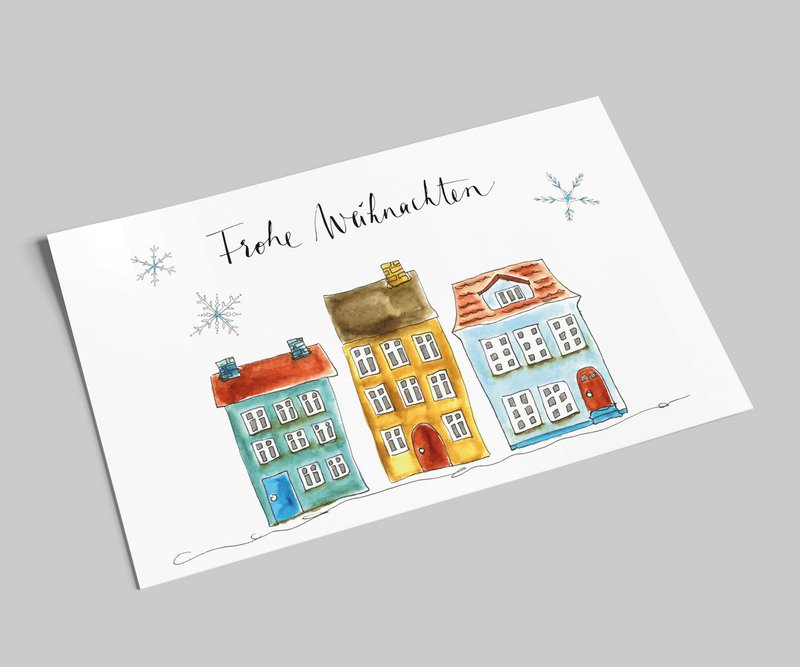 Tarjeta de Navidad | casas de invierno | tarjeta de feliz navidad
