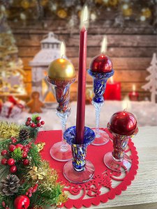 2 Classic Candelabri in glazen klap en handgemaakt met Murrine di Murano, "I Colori di Murano" lijn gemaakt in Italië