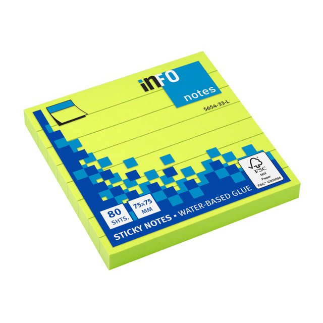 Info notes 75x75mm gelinieerd fel groen 80 blad gelinieerd