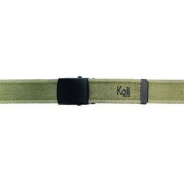 K4010EB | Stone Washed Canvas Ribbon Belt Col. Green with Matt Black Buckle. Dimensions: 125 x 4 x 0.5 cm One size - Can be shortened. Packaging: Rigid bottom/lid gift box