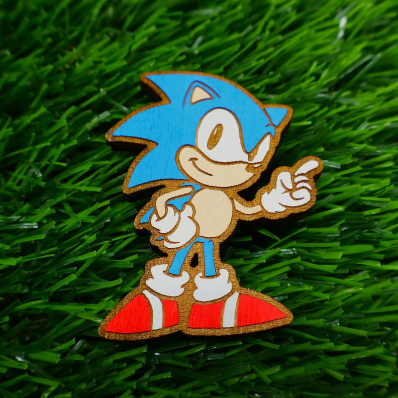Aimant en bois Sonic, cadeau de décoration de réfrigération de Sonic the Hedgehog, aimant de hérisson bleu peint à la main, idée cadeau de joueur, aimant en bois coupé au laser pour les ventilateurs, décoration de personnage cool