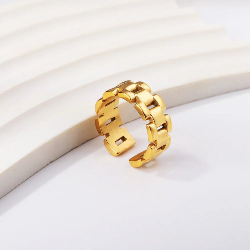 QUADRUM - Bague géométrique en acier plaqué or waterproof