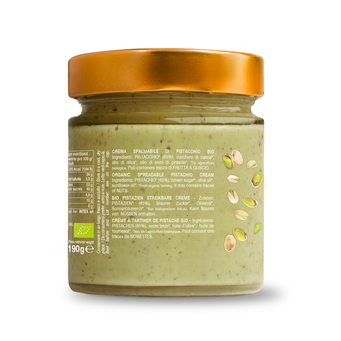 Sweet pistachio cream 45% organic 190g
