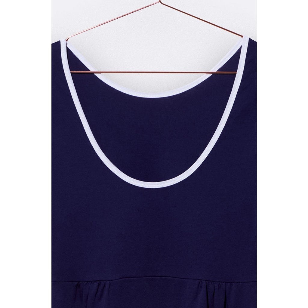 Enea jurk in violetblauw met witte bies voor dames