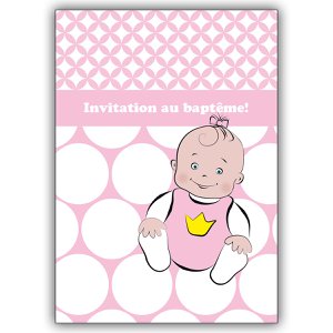 French designer invitation card for baptism in pink: Invitation au baptême