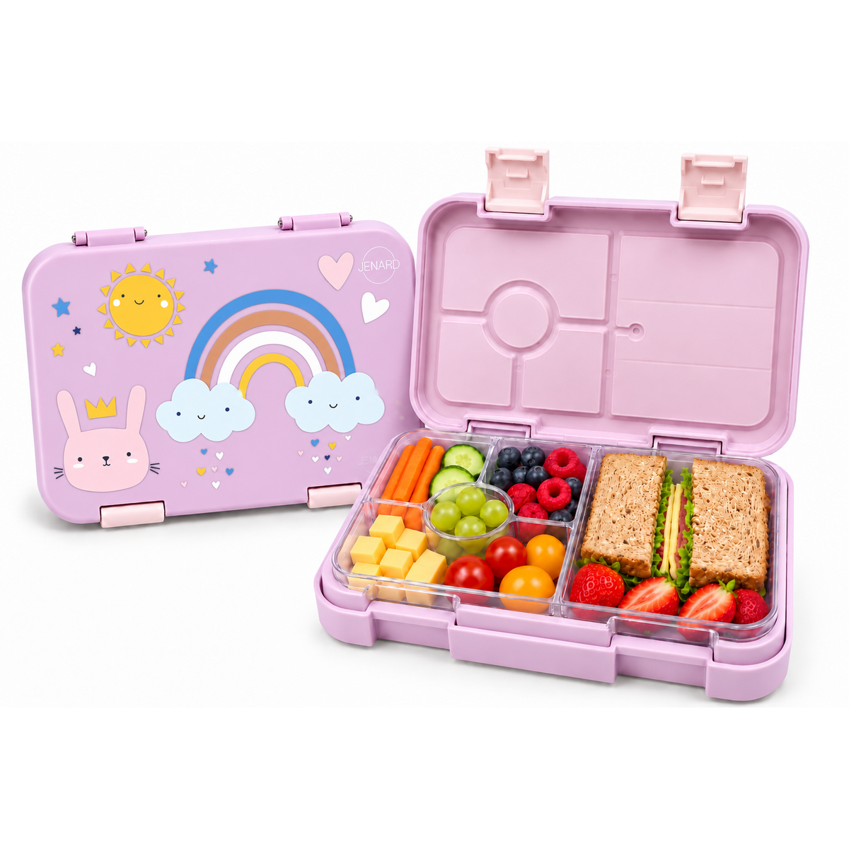 Brotdose Kinder auslaufsicher mit Fächern – Bento Lunchbox Kindergarten BPA frei – Regenbogen - JENARD